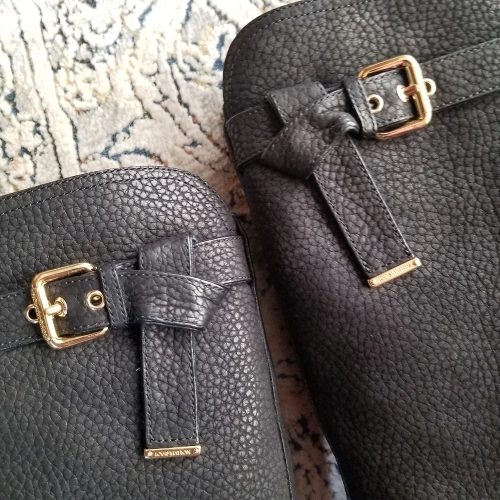 LOUIS VUITTON Black Grained Leather Suede Knee High Boots 35.5 - Picture 9 of 17